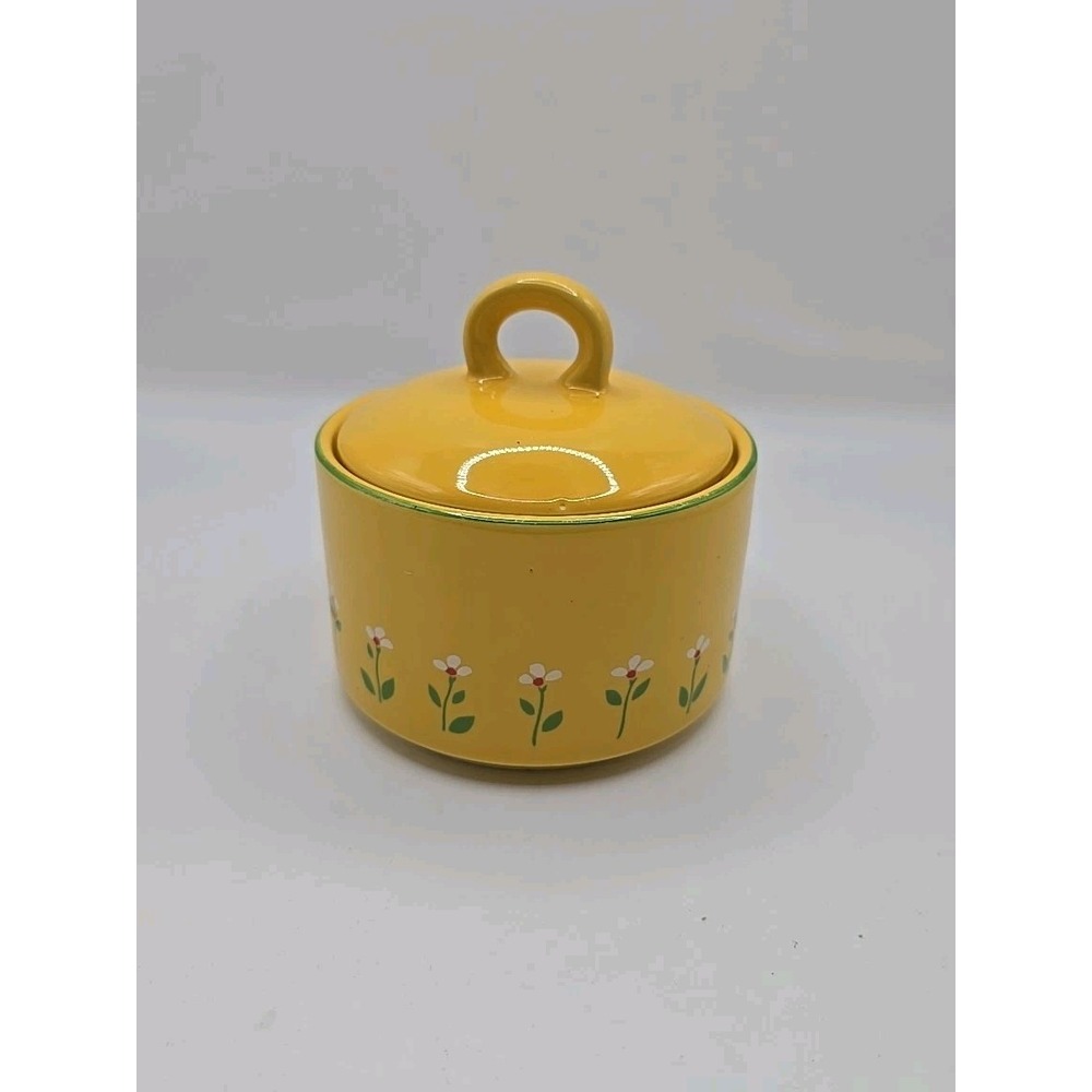 Yellow Floral Ceramic Sugar Bowl with Lid